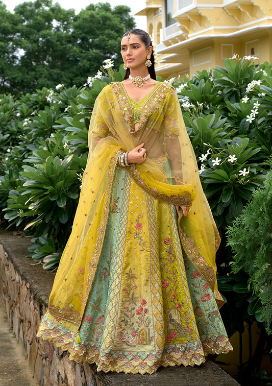 Multicolor Designer Embroidered Work Fancy Silk Wedding Lehenga Choli