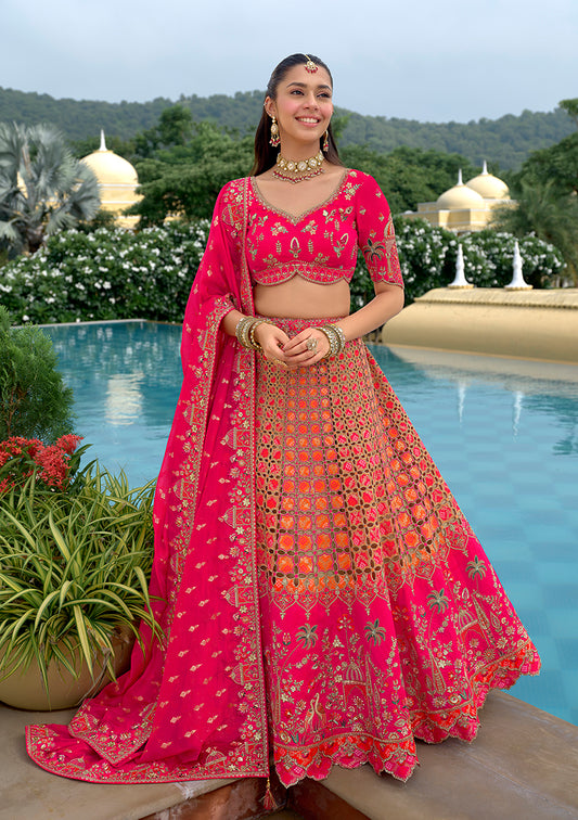Rani Pink Designer Embroidered Work Fancy Silk Wedding Lehenga Choli