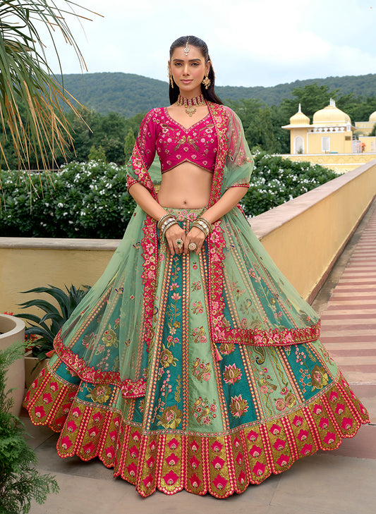 Sea Green Designer Embroidered Work Fancy Silk Wedding Lehenga Choli