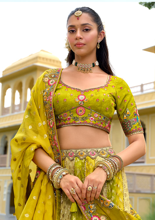 Multicolor Designer Embroidered Work Fancy Silk Wedding Lehenga Choli