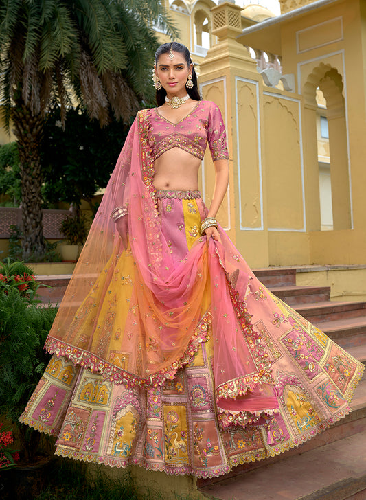 Multicolor Designer Embroidered Work Fancy Silk Wedding Lehenga Choli