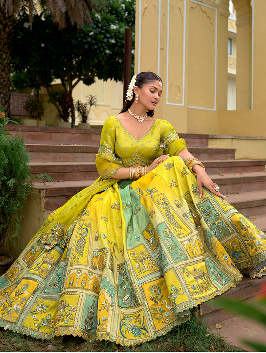 Multicolor Designer Embroidered Work Fancy Silk Wedding Lehenga Choli