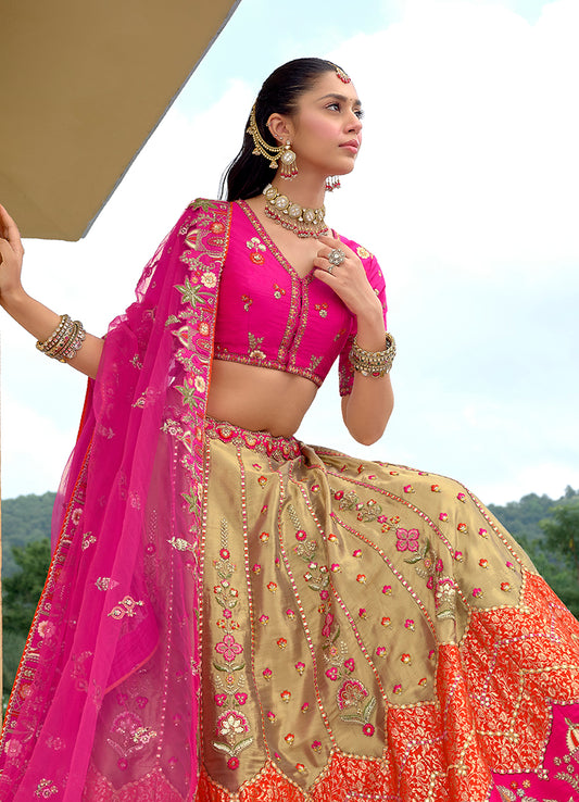Multicolor Designer Embroidered Work Fancy Silk Wedding Lehenga Choli