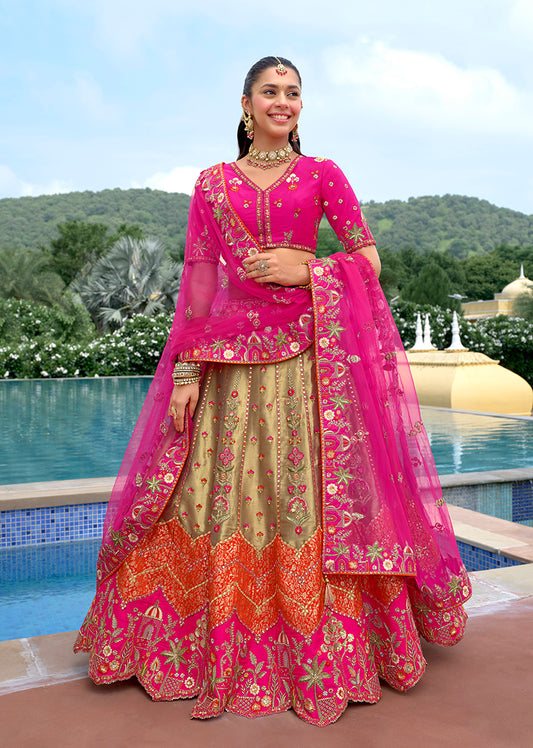 Multicolor Designer Embroidered Work Fancy Silk Wedding Lehenga Choli