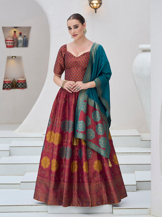 Maroon Color Kanjiwaram Silk Jacquard Designer Lehenga Choli