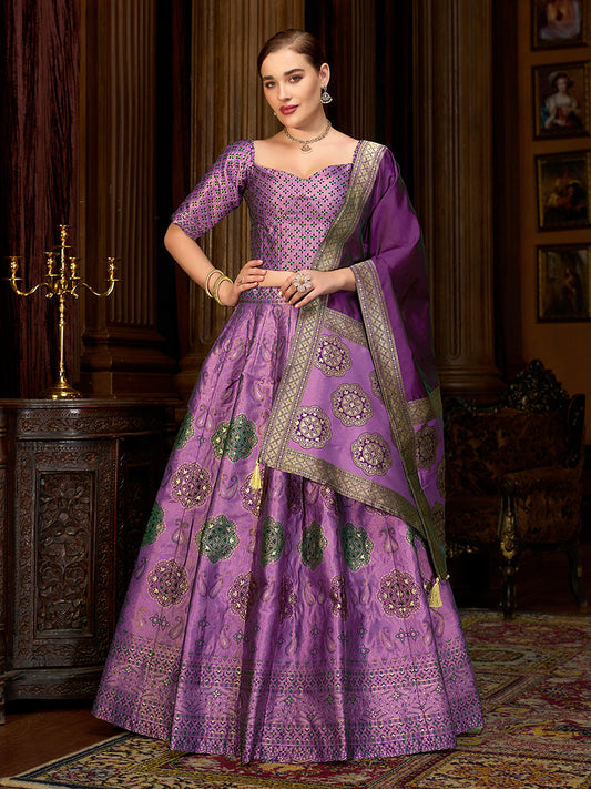 Lavender Color Kanjiwaram Silk Jacquard Designer Lehenga Choli