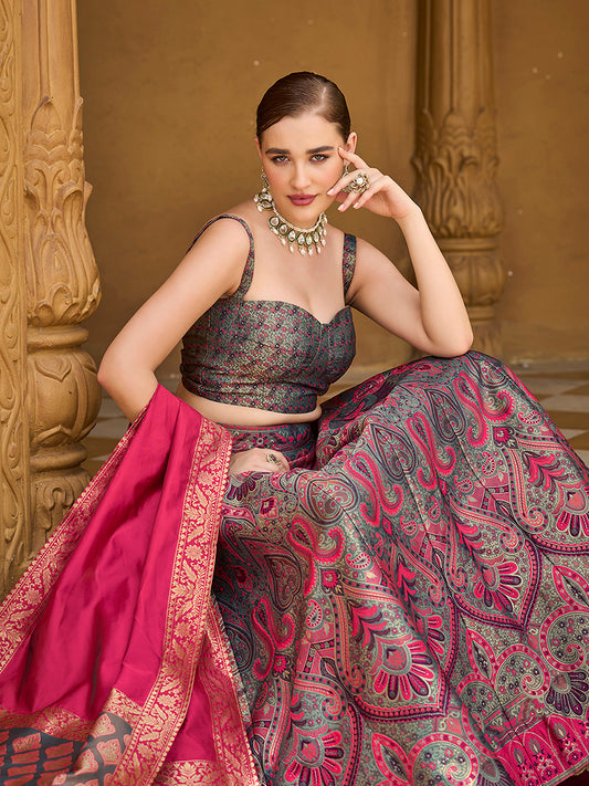 Lehenga Choli Thread Work Jacquard Silk in Multicolor