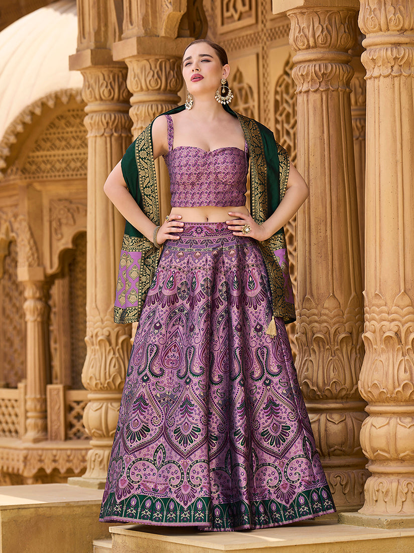 Lehenga Choli Thread Work Jacquard Silk in Purple