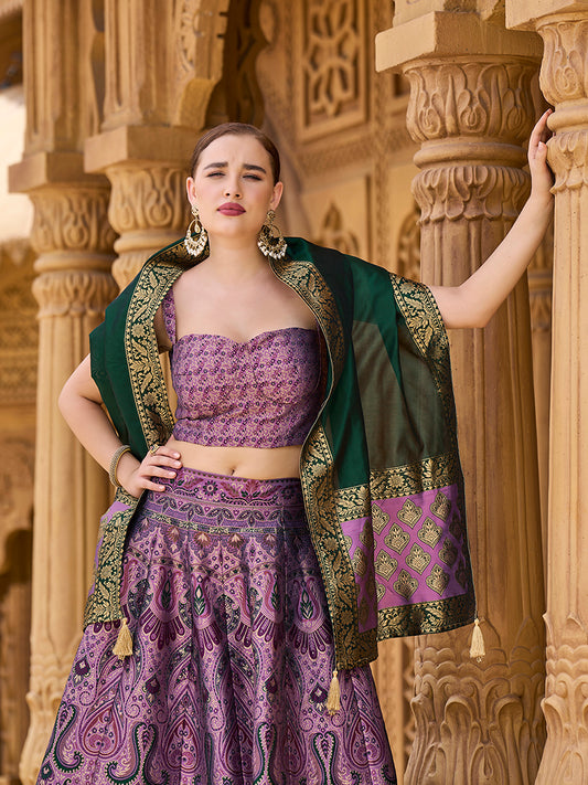 Lehenga Choli Thread Work Jacquard Silk in Purple