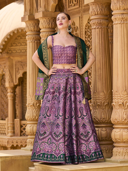 Lehenga Choli Thread Work Jacquard Silk in Purple