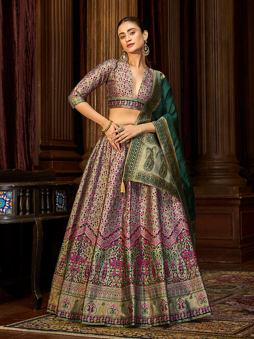 Sea Green Trendy Kanjivaram Jacquard Woven Work Lehenga choli