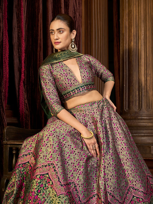 Sea Green Trendy Kanjivaram Jacquard Woven Work Lehenga choli