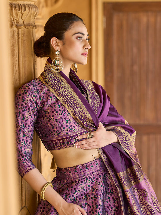 Lavender Trendy Kanjivaram Jacquard Woven Work Lehenga choli