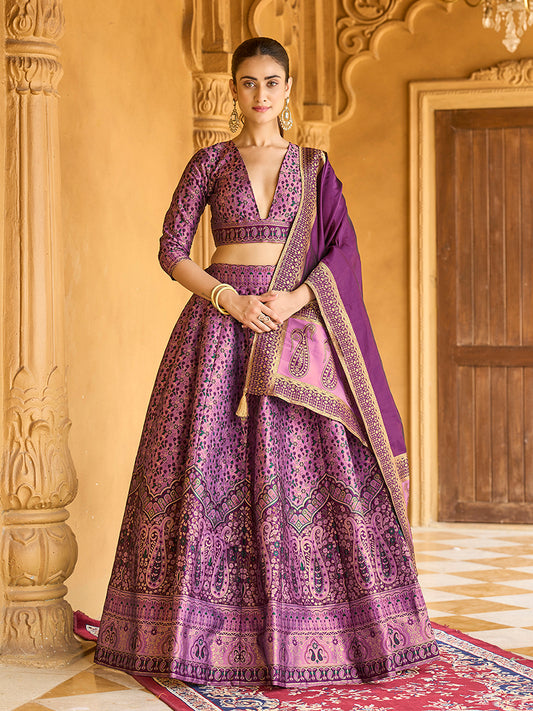 Lavender Trendy Kanjivaram Jacquard Woven Work Lehenga choli