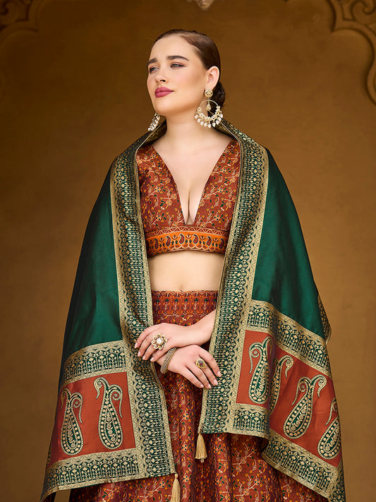 Rust orange Trendy Kanjivaram Jacquard Woven Work Lehenga choli