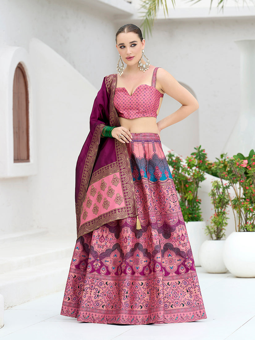 Designer Lehenga Choli Jacquard Kanjiwaram silk in Pink