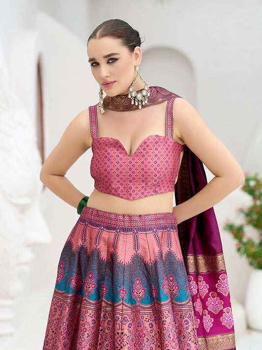 Designer Lehenga Choli Jacquard Kanjiwaram silk in Pink