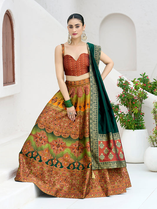 Designer Lehenga Choli Jacquard Kanjiwaram silk in Rust