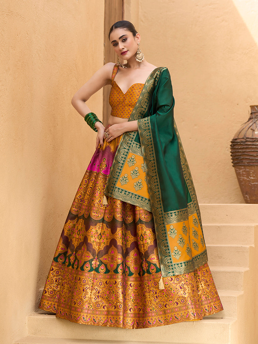 Designer Lehenga Choli Jacquard Kanjiwaram silk in Yellow