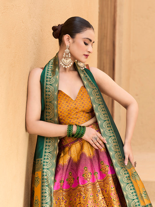 Designer Lehenga Choli Jacquard Kanjiwaram silk in Yellow