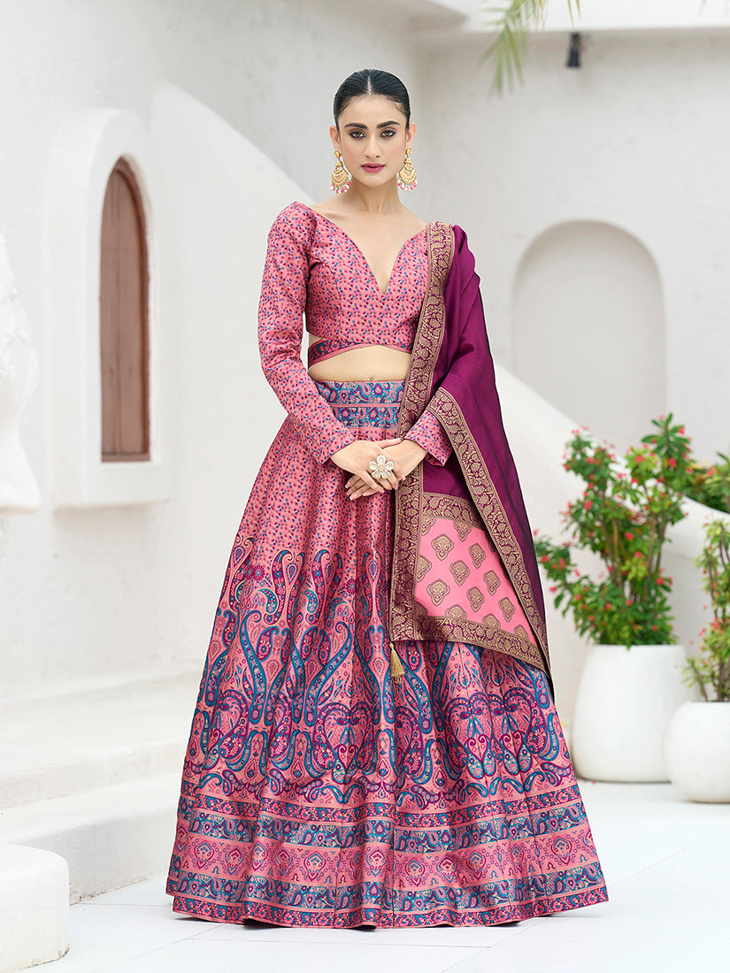 Pink Kanijwaram Jacquard Designer Lehenga Choli For Ceremonial