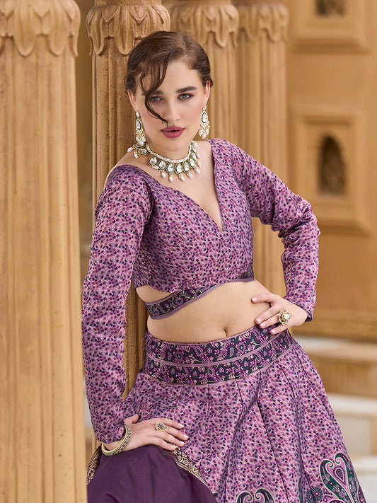 Lavender Kanijwaram Jacquard Designer Lehenga Choli For Ceremonial
