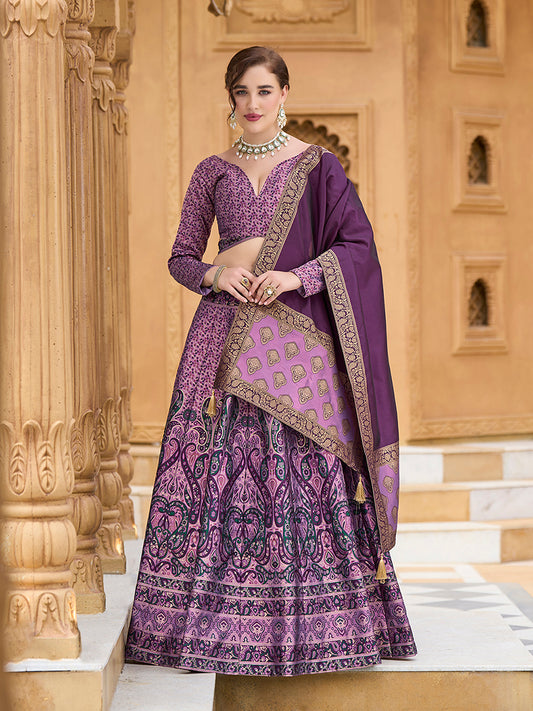 Lavender Kanijwaram Jacquard Designer Lehenga Choli For Ceremonial