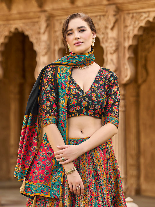 Multi color Jacquard Designer Lehenga Choli For Festival