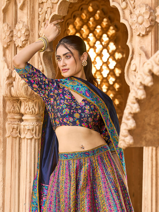 Navy blue color Jacquard Designer Lehenga Choli For Festival