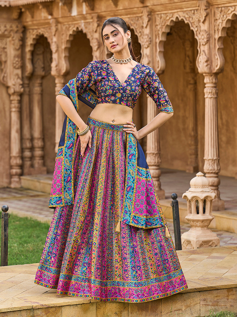 Navy blue color Jacquard Designer Lehenga Choli For Festival