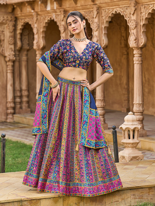 Navy blue color Jacquard Designer Lehenga Choli For Festival