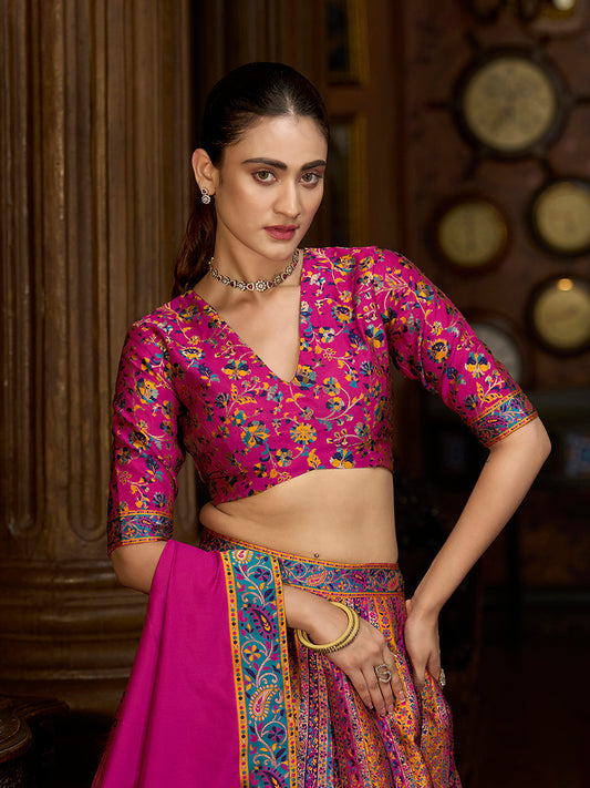 Rani Pink color Jacquard Designer Lehenga Choli For Festival