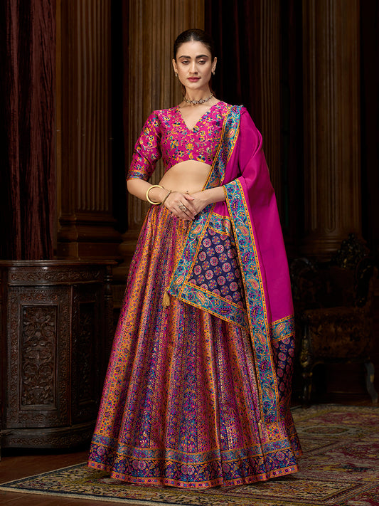 Rani Pink color Jacquard Designer Lehenga Choli For Festival