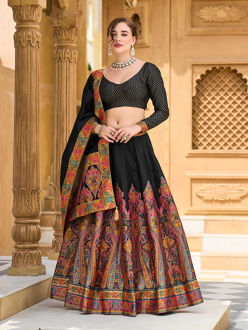 Black Color Jacquard Designer Work Lehenga Choli For Ceremonial