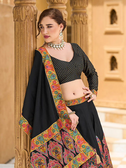 Black Color Jacquard Designer Work Lehenga Choli For Ceremonial