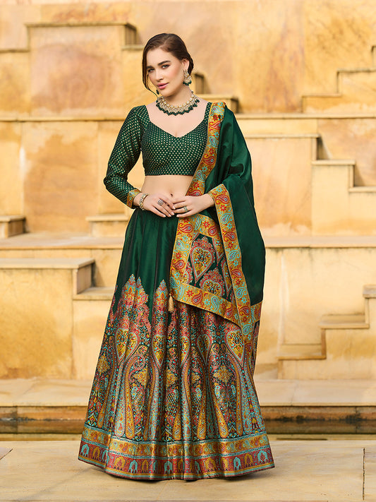 Dark Green Color Jacquard Designer Work Lehenga Choli For Ceremonial