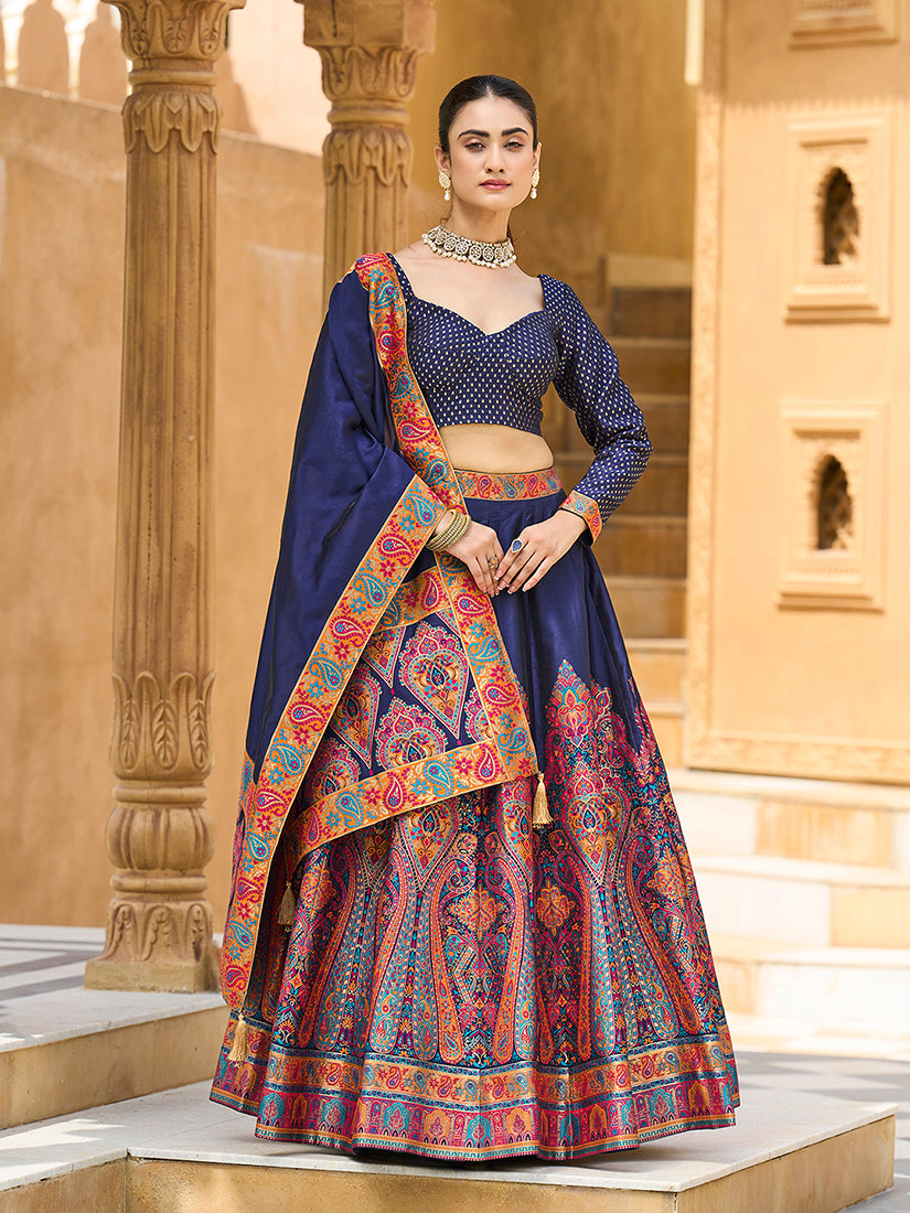 Navy blue Color Jacquard Designer Work Lehenga Choli For Ceremonial
