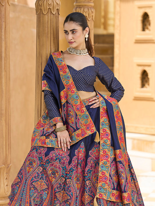 Navy blue Color Jacquard Designer Work Lehenga Choli For Ceremonial
