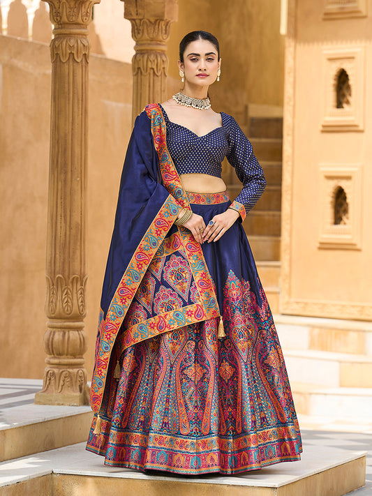 Navy blue Color Jacquard Designer Work Lehenga Choli For Ceremonial