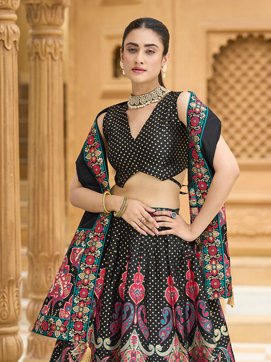 Charming Black color Jacquard Lehenga choli with Dupatta