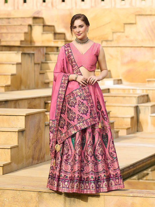 Charming Pink color Jacquard Lehenga choli with Dupatta