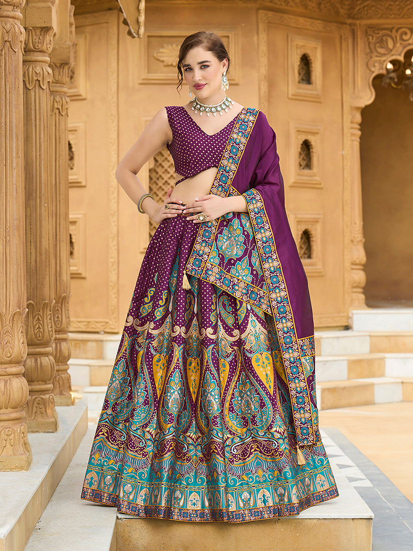 Charming Wine color Jacquard Lehenga choli with Dupatta