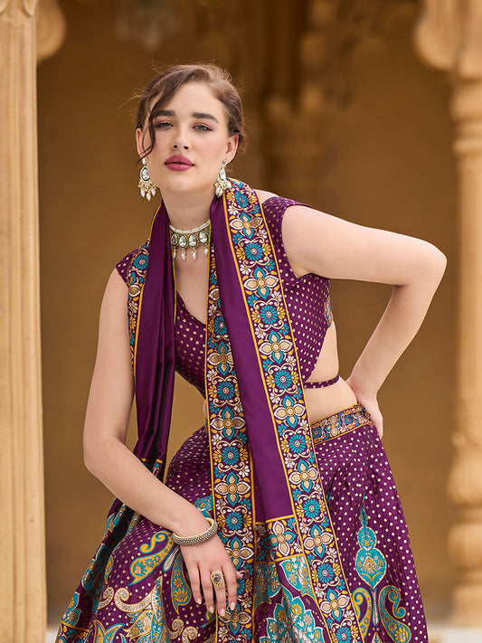 Charming Wine color Jacquard Lehenga choli with Dupatta
