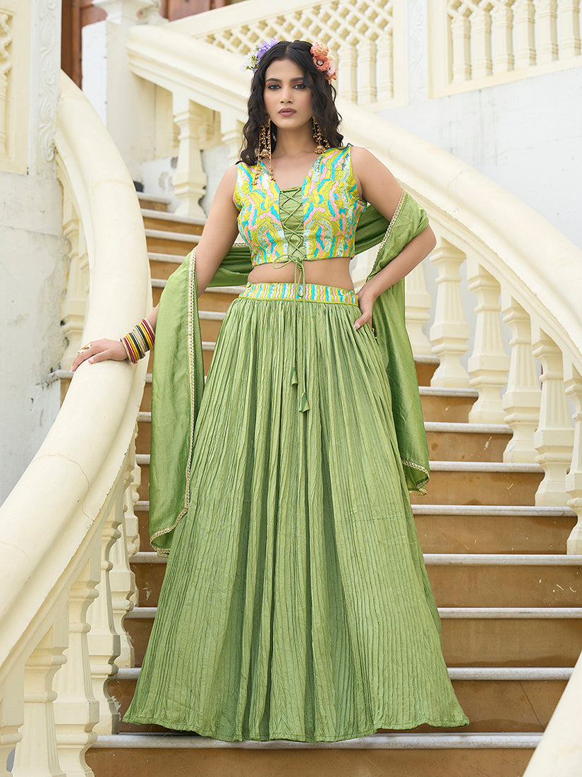 Designer Lehenga Choli Crush Silk in Light Green