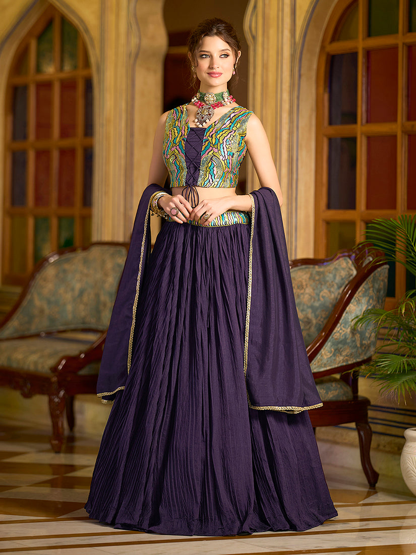 Designer Lehenga Choli Crush Silk in Wine