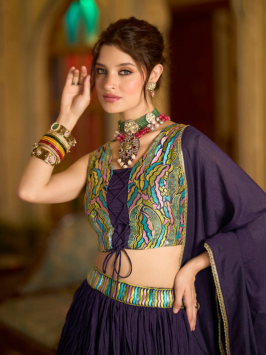 Designer Lehenga Choli Crush Silk in Wine