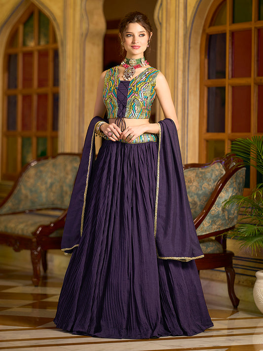 Designer Lehenga Choli Crush Silk in Wine