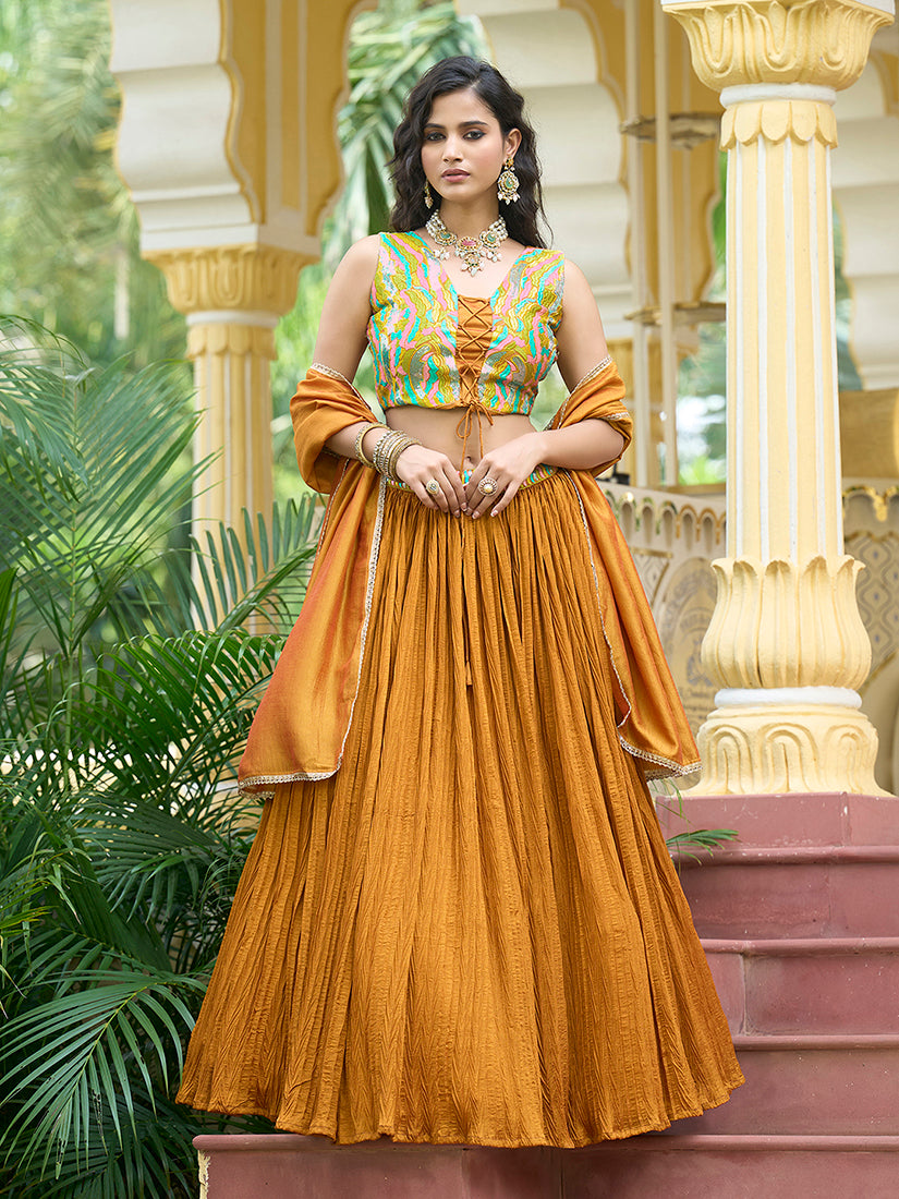 Designer Lehenga Choli Crush Silk in Mustard