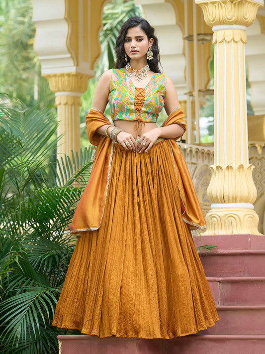 Designer Lehenga Choli Crush Silk in Mustard