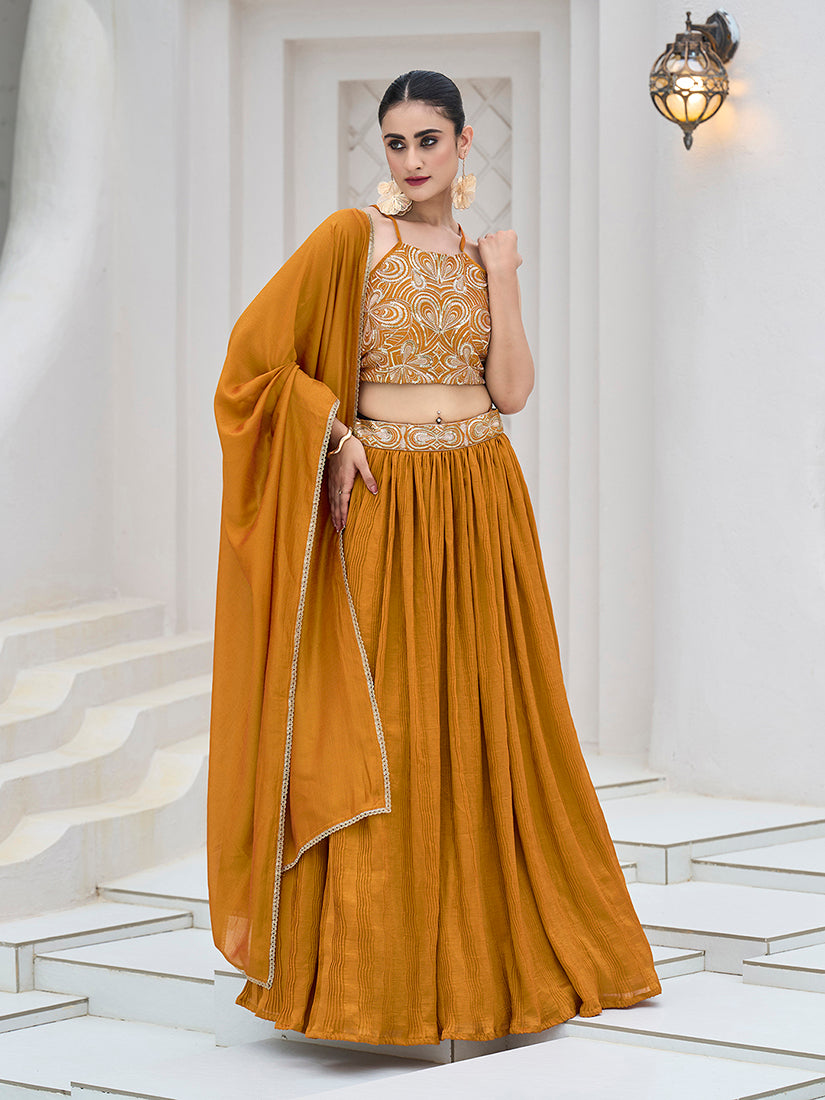 Mustard Festive Look with Silk Crush Lehenga Choli